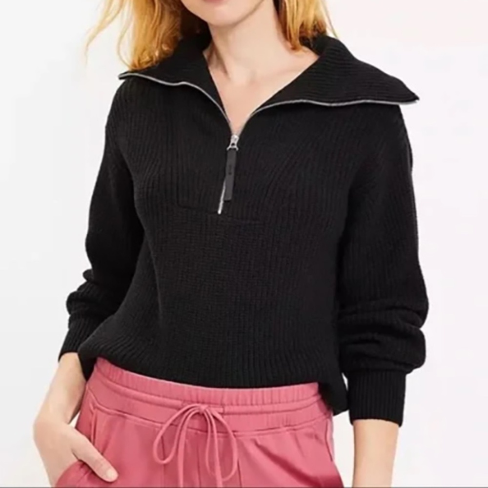 Lou & Grey Black Ribbed Quarter Zip Sweater XL 100% Cotton